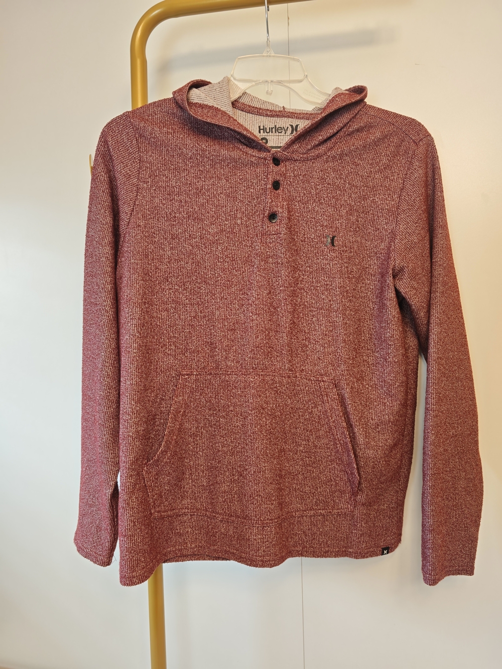 Hurley Henley Hoodie Men’s Hooded Thin Knit Pullover - Maroon